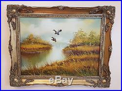 Vintage Original Oil Painting On Canvas' Ducks' Signed By Gailey