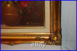 Vintage Original Oil Painting On Canvas Potted Flowers, Ornate Frame, Signed