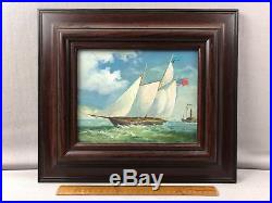 Vintage Original Oil Painting Sailboat Boat Ship Ocean Signed T. Bishop