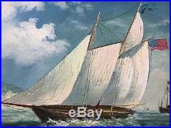 Vintage Original Oil Painting Sailboat Boat Ship Ocean Signed T. Bishop