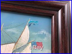 Vintage Original Oil Painting Sailboat Boat Ship Ocean Signed T. Bishop