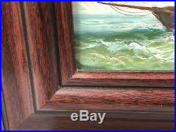 Vintage Original Oil Painting Sailboat Boat Ship Ocean Signed T. Bishop