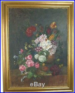 Vintage Original Oil Painting Still Life Floral STUNNING on Canvas Signed 22x28