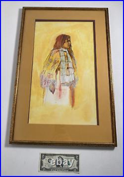 Vintage Original Oil Painting Stylized Native American Squaw -Gilt Frame-Signed