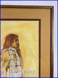 Vintage Original Oil Painting Stylized Native American Squaw -Gilt Frame-Signed
