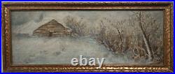 Vintage Original Oil Painting Thin Rectangular -Snowy Nocturne Landscape -Signed