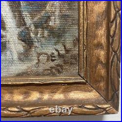 Vintage Original Oil Painting Thin Rectangular -Snowy Nocturne Landscape -Signed