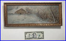 Vintage Original Oil Painting Thin Rectangular -Snowy Nocturne Landscape -Signed