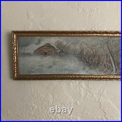 Vintage Original Oil Painting Thin Rectangular -Snowy Nocturne Landscape -Signed