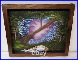 Vintage Original Oil Painting Woodland Landscape Signed Ornate Frame 22 X 18