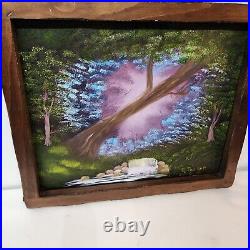 Vintage Original Oil Painting Woodland Landscape Signed Ornate Frame 22 X 18