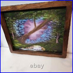 Vintage Original Oil Painting Woodland Landscape Signed Ornate Frame 22 X 18