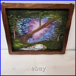 Vintage Original Oil Painting Woodland Landscape Signed Ornate Frame 22 X 18