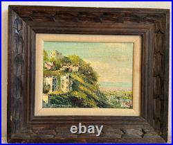 Vintage Original Oil Painting of a Spanish Castle Signed Carved Frame