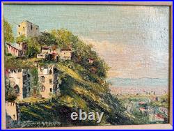 Vintage Original Oil Painting of a Spanish Castle Signed Carved Frame