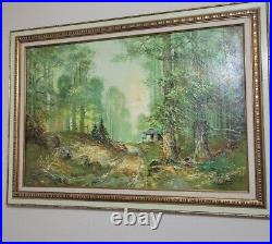 Vintage Original Oil Painting on Canvas -Hidden in the Forest -Signed