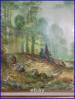 Vintage Original Oil Painting on Canvas -Hidden in the Forest -Signed