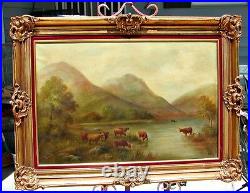Vintage Original Oil, W. Nottey (1821-1867), Bucolic Landscape, Cows, Framed