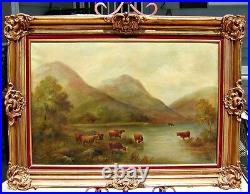 Vintage Original Oil, W. Nottey (1821-1867), Bucolic Landscape, Cows, Framed