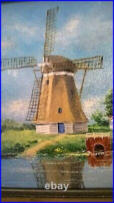 Vintage Original Oil on Board Holland Windmill Signed Henry Ketting Olivier 1978