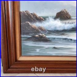 Vintage Original Oil on Canvas Painting Seascape Artist Signed 32Lx28H Framed