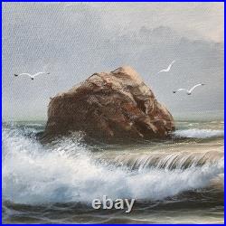 Vintage Original Oil on Canvas Painting Seascape Artist Signed 32Lx28H Framed