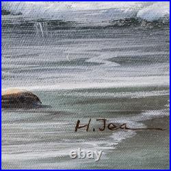 Vintage Original Oil on Canvas Painting Seascape Artist Signed 32Lx28H Framed