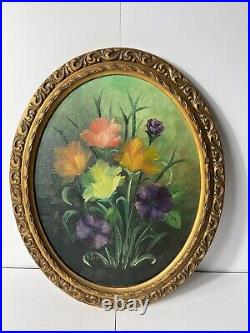 Vintage Original Oval Oil Painting Flowers-Signed by Lelia Mize