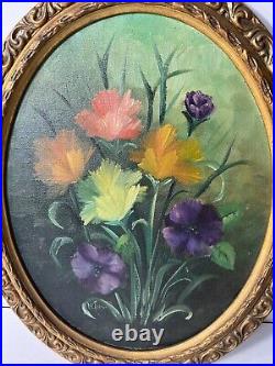 Vintage Original Oval Oil Painting Flowers-Signed by Lelia Mize