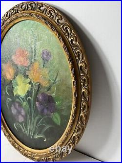 Vintage Original Oval Oil Painting Flowers-Signed by Lelia Mize