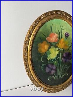 Vintage Original Oval Oil Painting Flowers-Signed by Lelia Mize