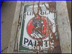 Vintage Original PORCELAIN ABRAHAM LINCOLN PAINTS Advertising FLANGE SIGN