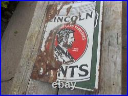 Vintage Original PORCELAIN ABRAHAM LINCOLN PAINTS Advertising FLANGE SIGN