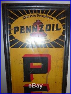 Vintage Original Painted Metal PENNZOIL OIL Framed Sign