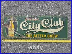 Vintage Original Painted Tin Tacker City Club Beer Sign 1940's