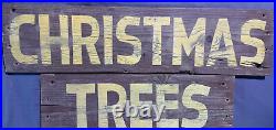 Vintage Original Painted Yellow Lettering Wood Christmas Tree Farm Signs