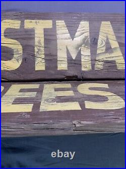 Vintage Original Painted Yellow Lettering Wood Christmas Tree Farm Signs