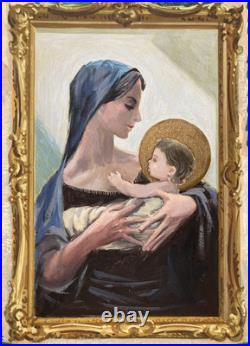 Vintage Original Painting Illustrative Advertisement Madonna + Child Signed Hall