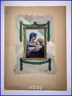 Vintage Original Painting Illustrative Advertisement Madonna + Child Signed Hall