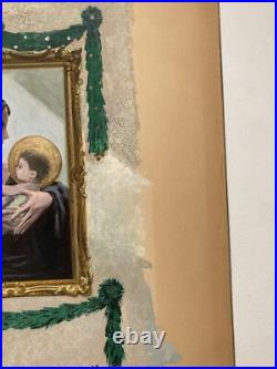 Vintage Original Painting Illustrative Advertisement Madonna + Child Signed Hall