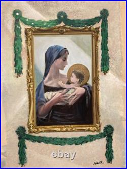 Vintage Original Painting Illustrative Advertisement Madonna + Child Signed Hall