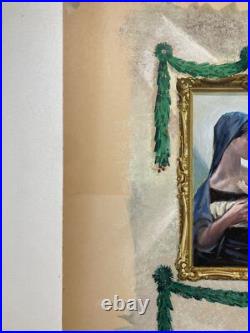 Vintage Original Painting Illustrative Advertisement Madonna + Child Signed Hall