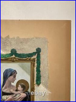 Vintage Original Painting Illustrative Advertisement Madonna + Child Signed Hall