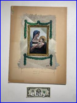 Vintage Original Painting Illustrative Advertisement Madonna + Child Signed Hall