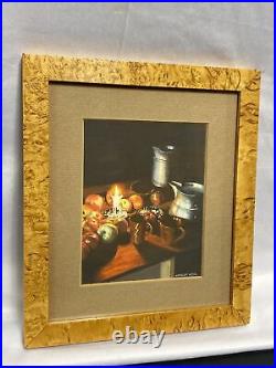 Vintage Original Pat Longley Gouache Miniature Painting Candlelight Signed