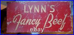 Vintage Original Restaurant Sign Lynn's Fancy Beef Red Metal Painted