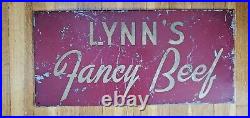 Vintage Original Restaurant Sign Lynn's Fancy Beef Red Metal Painted