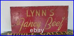 Vintage Original Restaurant Sign Lynn's Fancy Beef Red Metal Painted