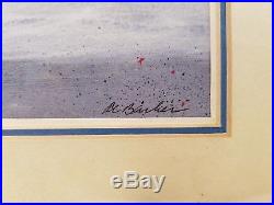 Vintage Original Signed AL BARKER Watercolor Gouache Striped Bass Surf Fisherman