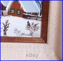 Vintage Original Signed Folk Art Oil Board Painting KOWALSKI Winter Snow Scene